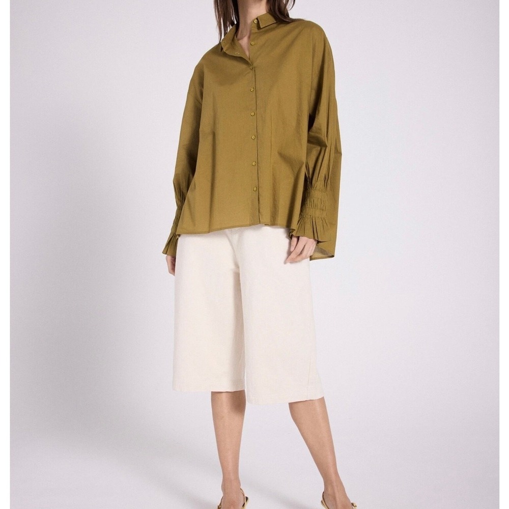 Notshy Cotton Button Up‎ Shirt Size M Taupe Minimalist Lagenlook Oversize